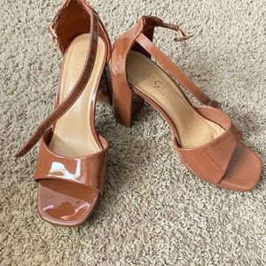 Brown Open Toe Ankle Strap Heels